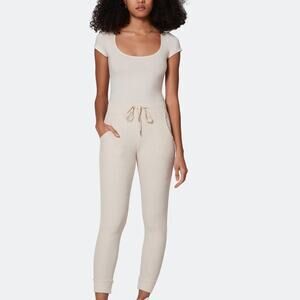 Lett Malora Bodysuit Size S Ecru Nude Short Sleeve Soft Stretch Organic Cotton